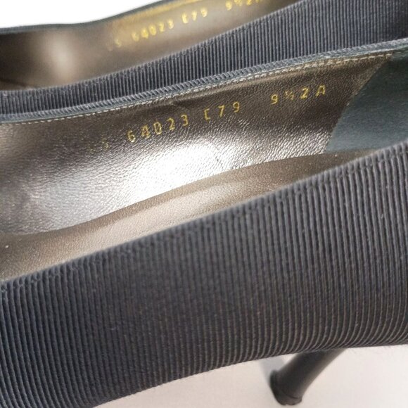 Vintage Ferragamo Black Grosgrain Ribbon Fabric Pumps Women 9.5 AA Bow Heels - Picture 9 of 11